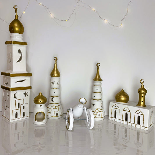 White & Gold Handmade Clay Mosque