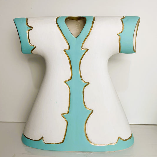 Handmade Clay Kaftan - Blue, White, & Gold - Large