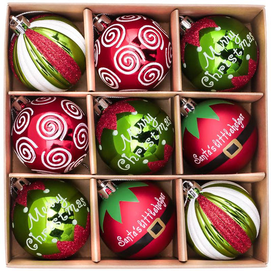 Red Green and White Christmas Ornaments - 9 Piece 6cm