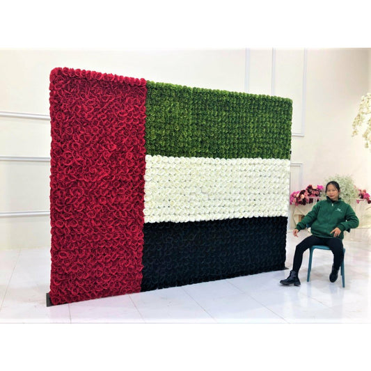UAE National Flag Silk Flower Wall - Weekly Rental
