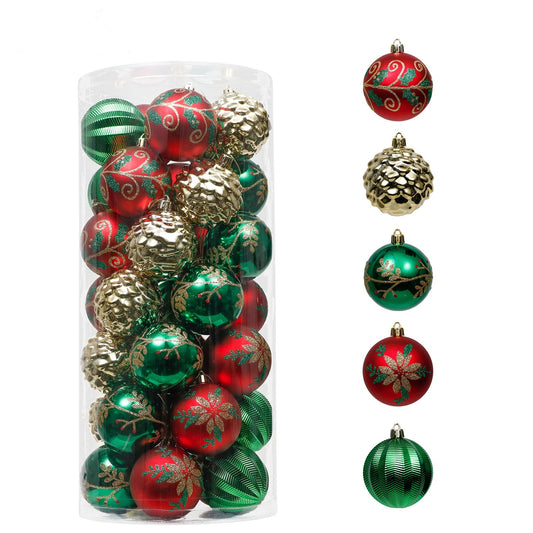 Red, Green, and Gold Christmas Ornaments - 35 pieces 7cm