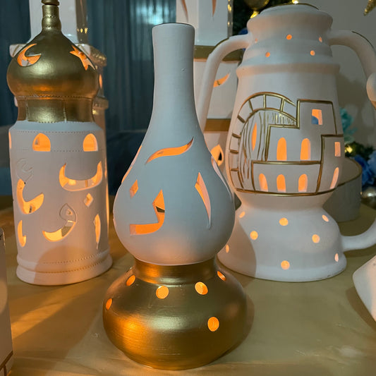 Clay Lamp - White & Gold
