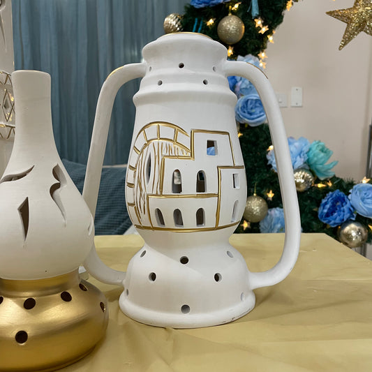 Clay Ramadan Lantern - White & Gold