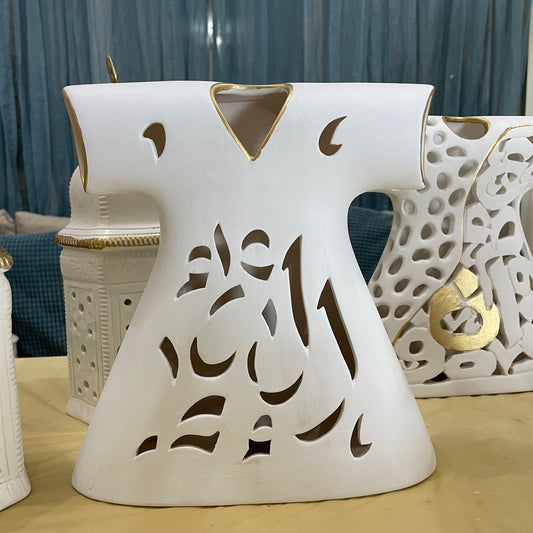 White & Gold Handmade Clay Kaftan - Large