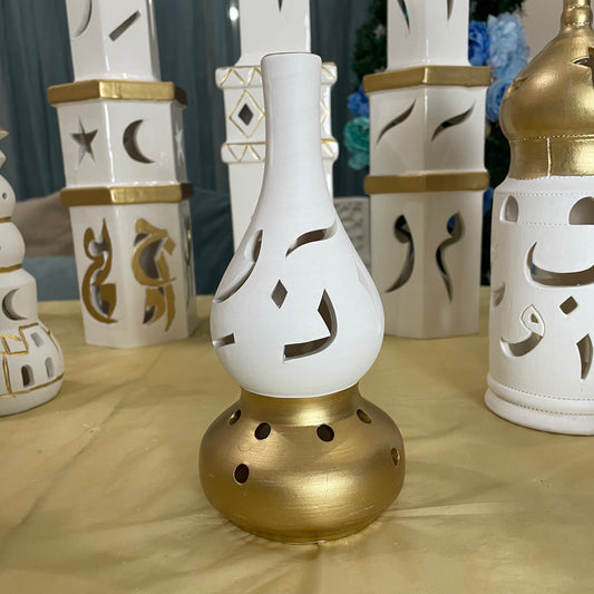 Clay Lamp - White & Gold