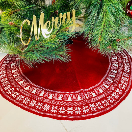 Knit Red Christmas Tree Skirt - 92cm
